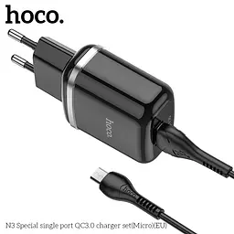 Адаптер мережевий HOCO Micro USB cable Special N3 1 USB 18 W 3 A чорний комплект - мініатюра 3