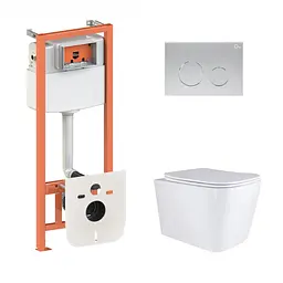 Підвісний унітаз Qtap Tern + інсталяція Qtap Nest 4 в 1 (кругла клавіша Satin), Білий