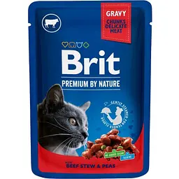 Вологий корм Brit Premium Cat Pouch для котів з тушкованою яловичиною та горошком 100 г