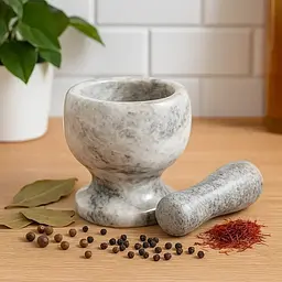 Ступка з товкачиком керамічна з дизайном під мармур, Kitchen Master Сірий 87663 - мініатюра 2