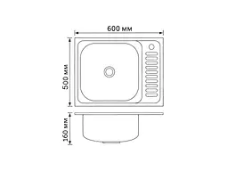 Мийка накладна Brinex 600х500х160мм 1 6050-L, Satin 0,6мм BRIN6050LSAT06 - мініатюра 2