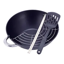 Казан чавунний WOK з антипригарним покриттям та аксесуарами для індукції та газу 4.5 літра Kamille KM-4807MR 87484 - мініатюра 3