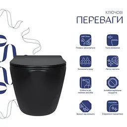Унітаз підвісний Qtap Robin New Ultra Quiet, з сидінням Slim Duroplast/ Soft-close/ Quick Release QT13332381АSMB - мініатюра 2