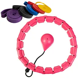Комплект для фітнесу Hoola Hoop Set 110 см рожевий, з утяжнювачем та гумовими петлями 5 шт