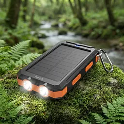 Зовнішній акумулятор павербанк універсальний HOCO J164 Platinum Solar 8000 mAh із сонячною панеллю та LED ліхтариком для телефона та гаджетів зовнішній акумулятор Power bank 22.5 Вт Чорний з помаранчевим - мініатюра 2