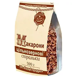 Макарони цільнозернові Козуб Продукт 500г спіральки в пакеті
