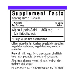 Антиоксидант Bluebonnet Nutrition Альфа-ліпоєва кислота 300 мг, 30 рослинних капсул (BLB0853) - мініатюра 2