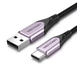 Дата кабель USB 2.0 AM to USB-C 1.5m 3A cotton braided aluminum purple Vention (CODVG)