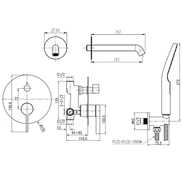 Змішувач для ванни вбудований TOPAZ MODERNO TMD 33222-H78A одноважільний хромований для душу з ручною лійкою - мініатюра 2