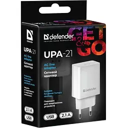 Зарядний пристрій Defender 1xUSB 11W 2.1A UPA-21 білий (83571)