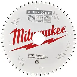 Диск пиляльний по алюмінію Alu PFTE MILWAUKEE, діаметр 184х30х2,4мм, 54 зуб.