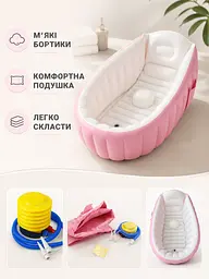 Надувна ванна для купання дитини 98×65×28 см із м’яким дном, підголівником і насосом, рожева (49676319) - мініатюра 2