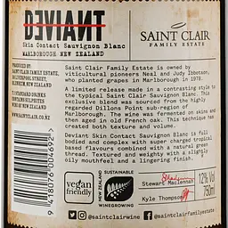 Вино Saint Clair Deviant Skin Marlborough Sauvignon Blanc 2020 біле сухе, 12%, 0,75 л - мініатюра 3