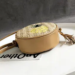 Сумка жіноча маленька солом'яна через плече крос-боді бежева - мініатюра 5