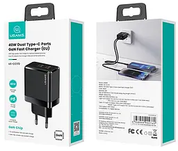 Сітчасте зарядне пристрій Usams T54 (US-CC172) GaN double USB-C QC&PD3.0 40W 3A Чорний - мініатюра 2