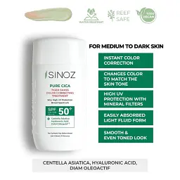 Сонцезахисний флюїд для обличчя Sinoz Pure Cica Tiger Grass SPF50+ для корекції тону шкіри 50 мл - мініатюра 2