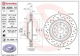 Диск тормозной задний вентилируемый VW Tiguan II-III, Golf V-VIII 92-25г Brembo ( 09.A200.1X )