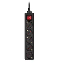 Фільтр мережевий REAL-EL RS-Protect M, 5 розеток, 1.8 м, чорний, 10А, до 2.3 кВт, вимикач, заземлення (EL122300026)