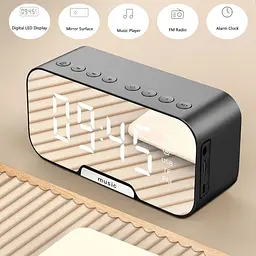 Настільний годинник електронний з будильником, Bluetooth колонкою та FM-радіо, чорний - мініатюра 3