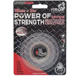 Стрічка клейка автомобільна двостороння Virok Power of strength 15мм х 2м прозора (23V106)
