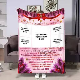 Плед 3D зі своїм фото для доньки Донечці Різдвяні обійми на 5 фото 4325_B 17790 135х160 см