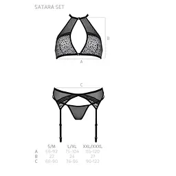 Комплект білизни Passion SATARA SET L/XL red, топ, пояс для панчіх, стрінги - мініатюра 5