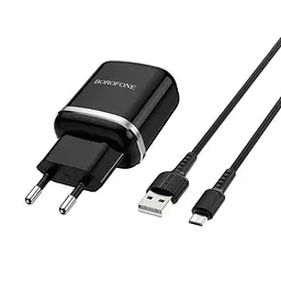 Зарядний пристрій Borofone BA36A USB QC 18W чорний + кабель USB to MicroUSB