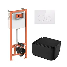 Підвісний унітаз Qtap Gemini Ultra Quiet + інсталяція Qtap Nest 4 в 1 (кругла клавіша White), Чорний