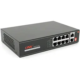 8ми портовий PoE комутатор з автоперезапуском ONV-H1108PLD, 8хРоЕ 100 Мбіт + 2хUplink 100 Мбіт до 250м, IEEE802.3af/at, загальна потужність 120Вт