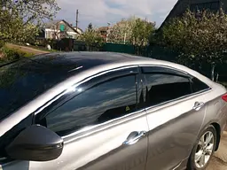 Дефлектори вікон вітровики для Hyundai Sonata 2010- 4дв з молдингом хром