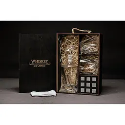 Подарунковий набір Whiskey Stones камені для віскі у дерев'яному пеналі №7 + декантер і 2 склянки Bohemia Quadro + щипці + мішечок - мініатюра 2