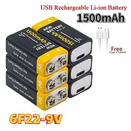 Акумулятор Крона Suyijia 9V 6f22 Li-Ion 1500мАч Type-C перезаряджається - мініатюра 2