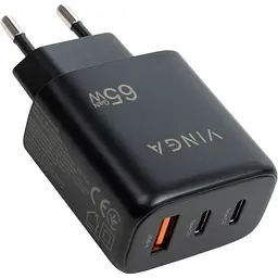 Зарядний пристрій Vinga GaN 65W PD+QC 2C1A ports Wall Charger (VCPCHCCA65B) - мініатюра 3