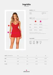 Пеньюар Obsessive Ingridia chemise & thong XL/2XL, червоний, сорочка, стрінги - мініатюра 5
