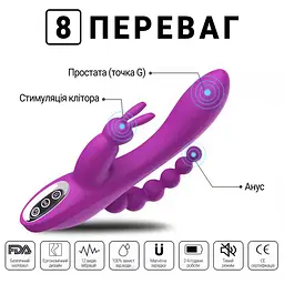 Вагінально-анальний вібратор для точки G Super Rabbit силіконовий 20,5 см фіолетовий - мініатюра 6