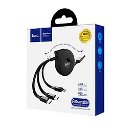 Кабель Hoco U50 Pisces Cable USB to microUSB / Lightning / TypeC 2A 1m Black Black