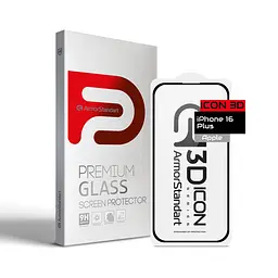 Захисне 3D скло для Apple iPhone 16 Plus, Icon 3D, загартоване, 9H, загартоване скло, повне проклеювання, протиударне, глянсове з олеофобним покриттям, на весь екран, сумісне з чохлами, проста установка, ArmorStandart (ARM78029)