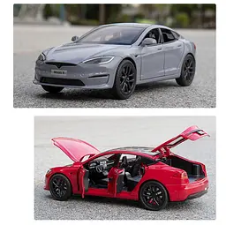 Колекційна металева модель електромобіля Автопром Tesla Model S із зарядною станцією, інерцією, світлом та звуком 1:24 - мініатюра 7