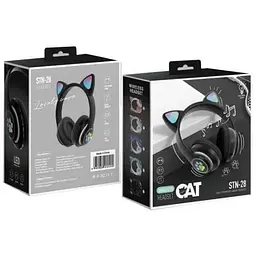 Навушники бездротові Cat Rainbow LED ear STN-28 котячі вушка Bluetooth 5.0 з картою пам'яті та FM - мініатюра 2