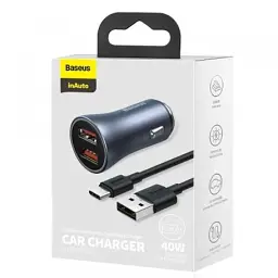 Зарядний пристрій Baseus 2xUSB QC3.0 + cable USB to USB-C 40W Golden Contactor Pro dark gray (TZCCJD-A0G) - мініатюра 5