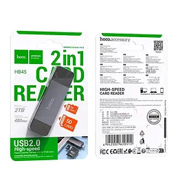 Кардрідер HOCO HB45 Spirit 2-in-1 USB 2.0 Type-C підтримка SD та MicroSD (TF) швидка передача даних Сірий - мініатюра 4