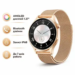 Смарт-годинник Fitpolo DR03 з AMOLED 1.27" дисплеєм Bluetooth дзвінками водонепроникний IP68 з підтримкою Android IOS круглий бронзове золото (SKU-141) - мініатюра 2