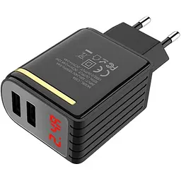 Мережевий зарядний пристрій Hoco 2USB C39A 2.4A Black - мініатюра 2