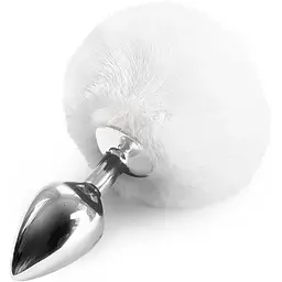 Металева анальна пробка Art of Sex - Bunny Tails Butt Plug М, Білий