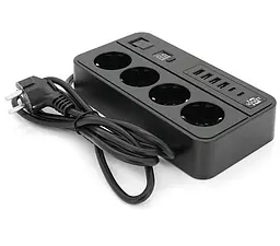 Мережевий фільтр-подовжувач Voltronic G-13H, 3000 Вт, 4 розетки + 4 USB 3,2 А + 2 Type-C + таймер, 2 м, чорний - мініатюра 2