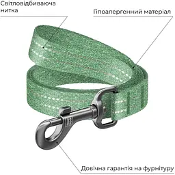 Повідець для собак WAUDOG Re-cotton світловідбивний S Ш 15 мм Д 150 см зелений (401218) - мініатюра 3