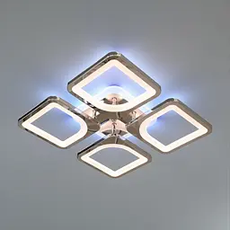 Стельова LED-люстра Diasha S8060/4HR 3color з пультом і димером, хром, 80W, 4400 lm, квадратні акрилові плафони 37,7×37,7 см