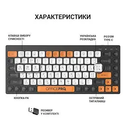Клавіатура OfficePro (SK955B) Wireless/Bluetooth Black (SK955B) - мініатюра 4