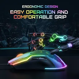 Комп'ютерна мишка Onikuma C22 з RGB підсвіткою 6400 DPI дротова ігрова для комп’ютера та ноутбука безшумна - мініатюра 5