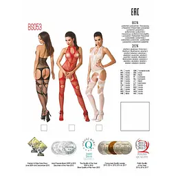 Бодістокінг Passion BS053 комбінезон імітація панчохи та пояси S/M/L red - мініатюра 5